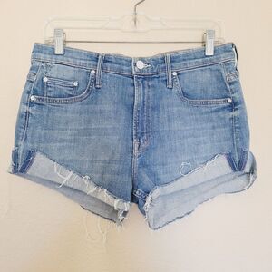 MOTHER Rascal Slit Flip Jean Shorts Womens 28 Blue High Rise One Smart Cookie